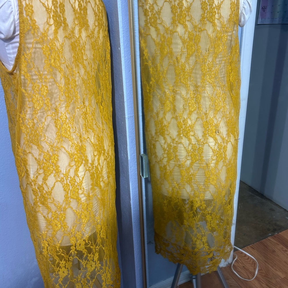 Polly & Esther Yellow Lace Sleeveless Overlay Top